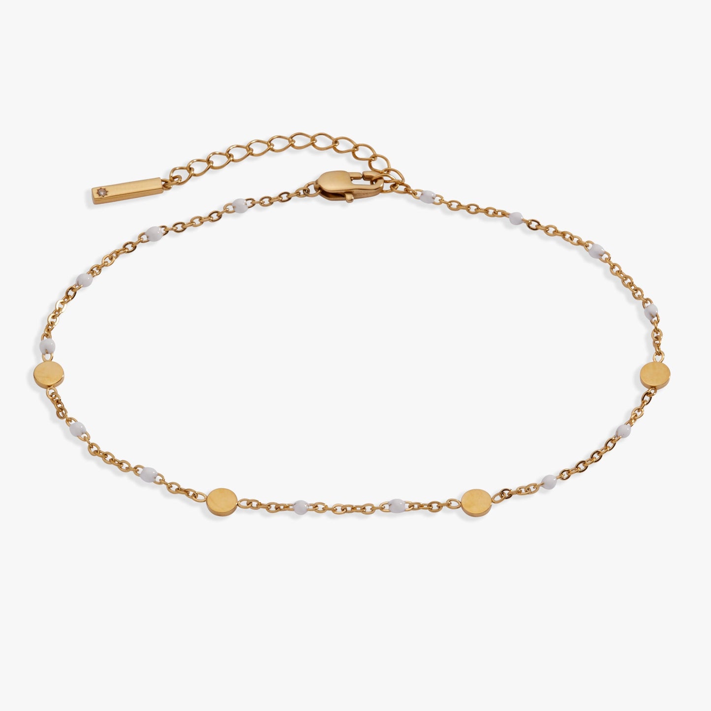 White Enameled Chain Coin Station Anklet