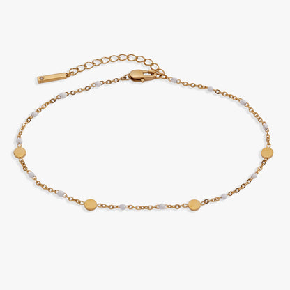 White Enameled Chain Coin Station Anklet